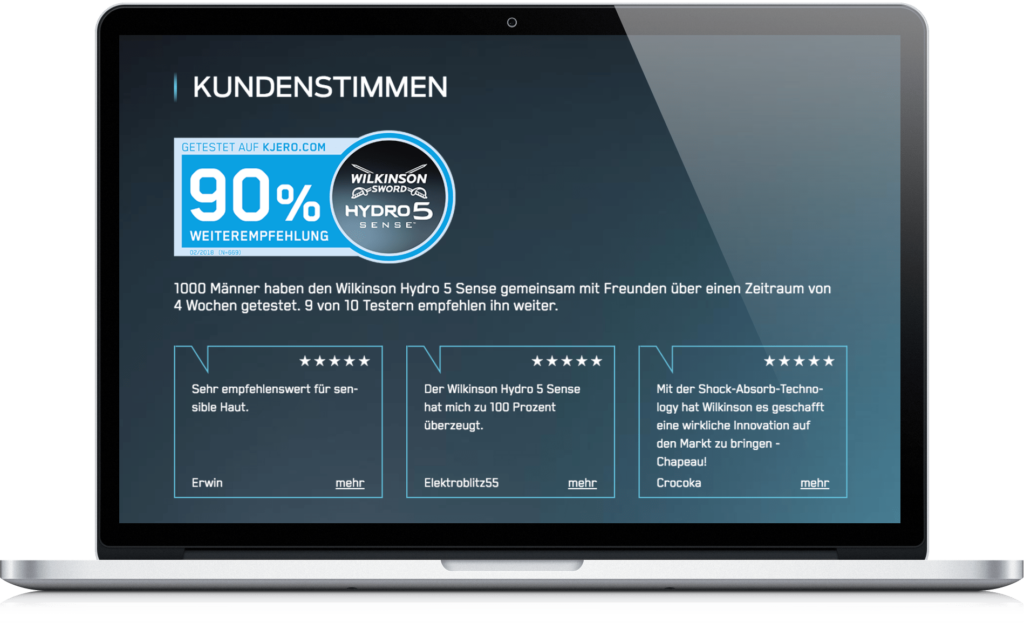 Ausschnitt von der Wilkinson Markenwebsite mit abgebildetem User Generated Content