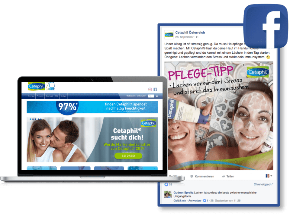 User Generated Content auf der Homepage und als Facebook Ad von Cetaphil